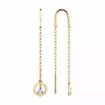 Золотые серьги-протяжки с фианитами