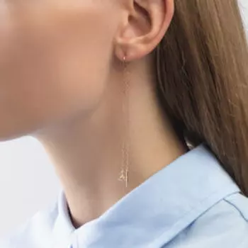 Золотые серьги-протяжки с фианитами