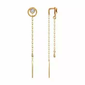 Золотые серьги-протяжки с фианитами