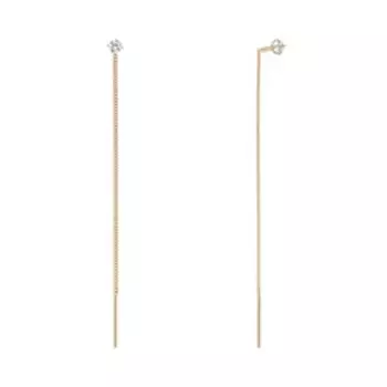 Золотые серьги-протяжки с фианитами плетение "Панцирное"