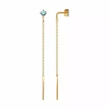 Золотые серьги-протяжки с фианитами Swarovski