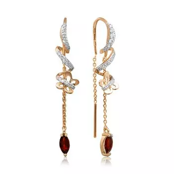 Золотые серьги-протяжки с гранатом