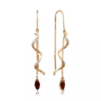 Золотые серьги-протяжки с гранатом