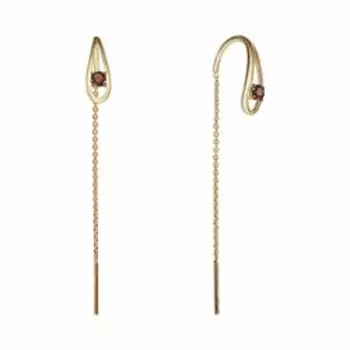 Золотые серьги-протяжки с гранатом