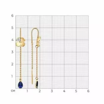 Золотые серьги-протяжки с корундами и фианитами