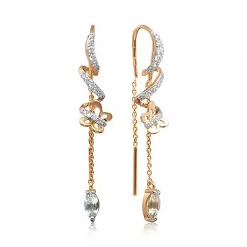 Золотые серьги-протяжки с топазами