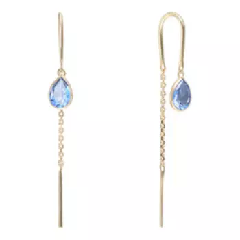 Золотые серьги-протяжки с топазами Swarovski