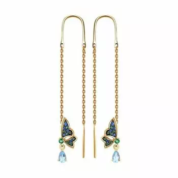 Золотые серьги-протяжки с топазами swiss