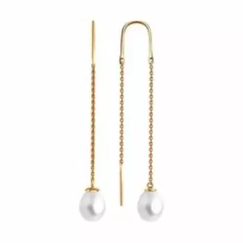 Золотые серьги-протяжки с жемчугом