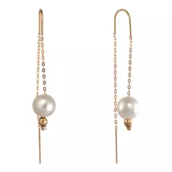 Золотые серьги-протяжки с жемчугом и бриллиантами