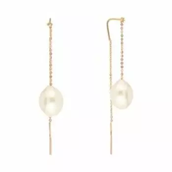 Золотые серьги-протяжки с жемчугом и бриллиантами