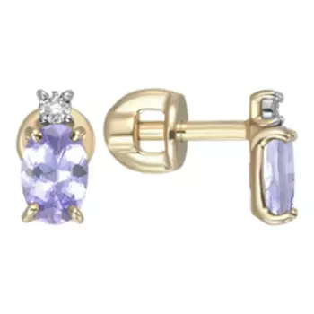 Золотые серьги-пусеты c бриллиантами и танзанитами