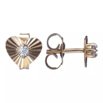 Золотые серьги-пусеты c фианитами "Сердечки"