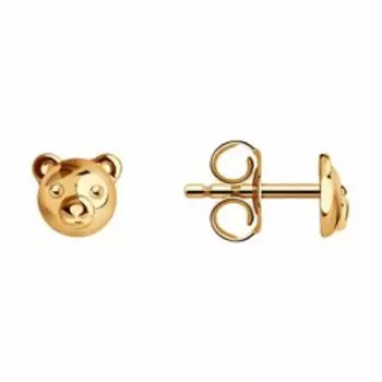 Золотые серьги-пусеты "Медвежата"