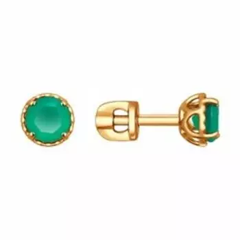 Золотые серьги-пусеты с агатами