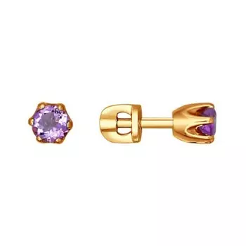 Золотые серьги-пусеты с аметистом