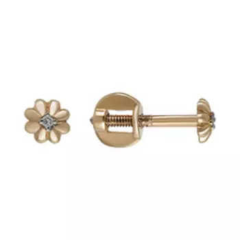 Золотые серьги-пусеты с бриллиантами "Цветы"