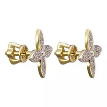 Золотые серьги-пусеты с бриллиантами "Цветы"