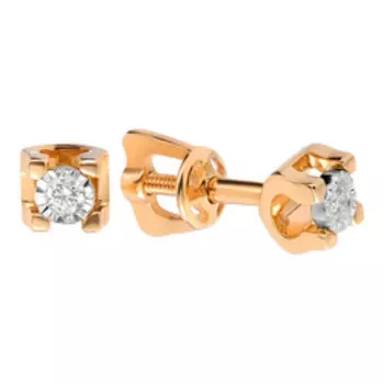 Золотые серьги-пусеты с бриллиантами и алмазной обработкой