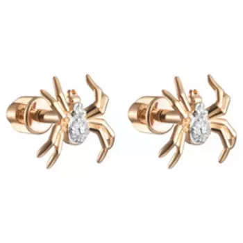 Золотые серьги-пусеты с бриллиантами "Пауки"