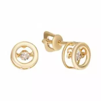 Золотые серьги-пусеты с бриллиантами "Танцующий камень"