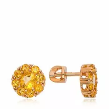 Золотые серьги-пусеты с цитринами