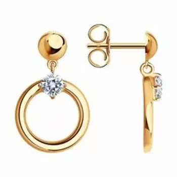 Золотые серьги-пусеты с фианитами