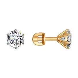 Золотые серьги-пусеты с фианитами