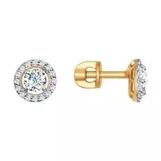 Золотые серьги-пусеты с фианитами