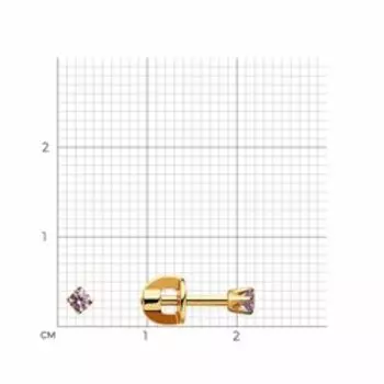 Золотые серьги-пусеты с фианитами