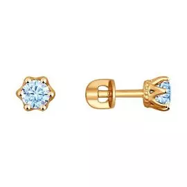 Золотые серьги-пусеты с фианитами