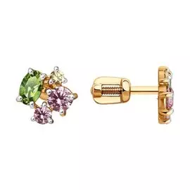 Золотые серьги-пусеты с фианитами