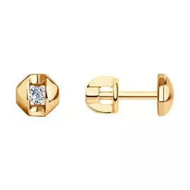 Золотые серьги-пусеты с фианитами