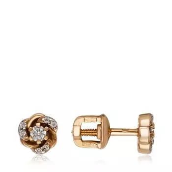 Золотые серьги-пусеты с фианитами