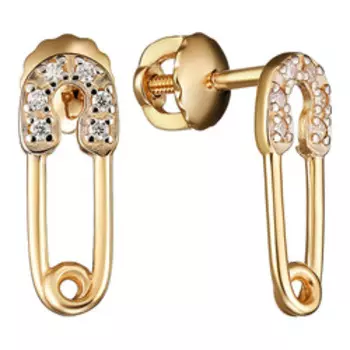 Золотые серьги-пусеты с фианитами "Булавки"