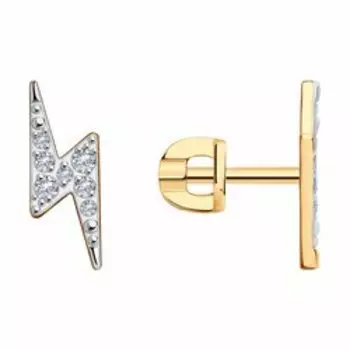 Золотые серьги-пусеты с фианитами "Гарри Поттер"