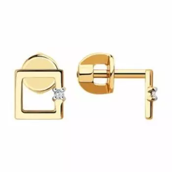 Золотые серьги-пусеты с фианитами "Квадрат"