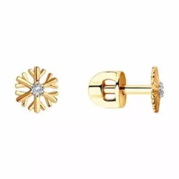 Золотые серьги-пусеты с фианитами "Снежинки"