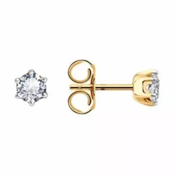 Золотые серьги-пусеты с фианитами Swarovski