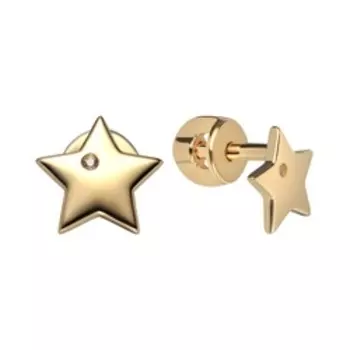 Золотые серьги-пусеты с фианитами "Звезда"