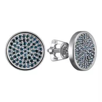 Золотые серьги-пусеты с голубыми бриллиантами