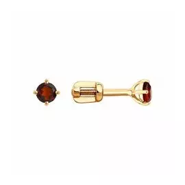 Золотые серьги-пусеты с гранатом