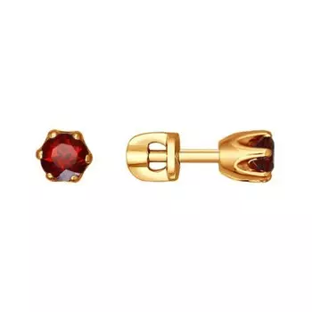 Золотые серьги-пусеты с гранатом