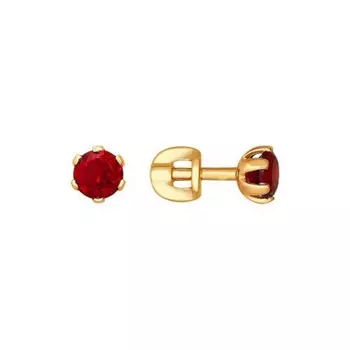 Золотые серьги-пусеты с гранатом