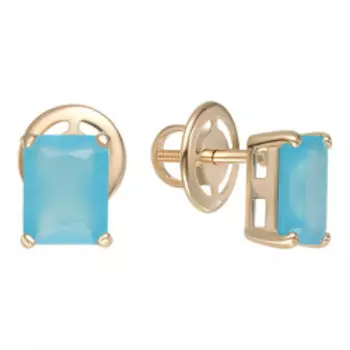 Золотые серьги-пусеты с халцедонами