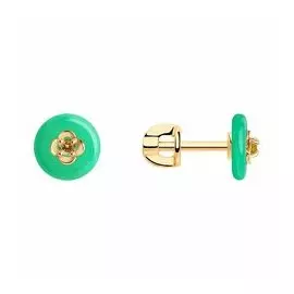 Золотые серьги-пусеты с хризопразами и фианитами