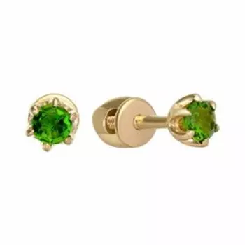 Золотые серьги-пусеты с хромдиопсидами