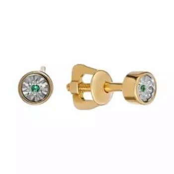 Золотые серьги-пусеты с изумрудами