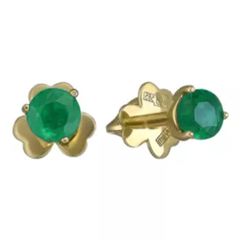 Золотые серьги-пусеты с изумрудами
