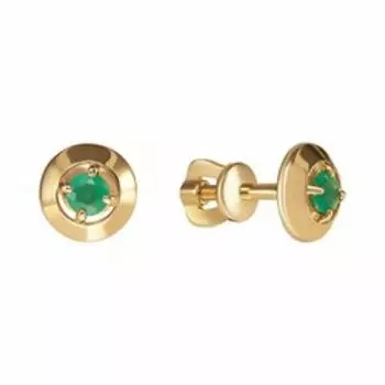 Золотые серьги-пусеты с изумрудами